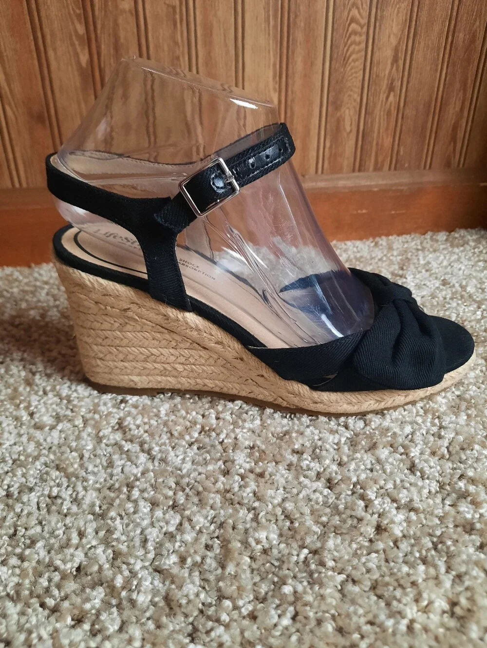 🛍 UIB Life Stride Tahlia Black Canvas Ankle Strap Bow Espadrille Wedges Size 7